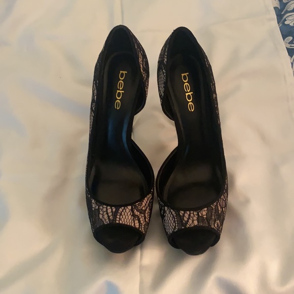 Bebe black lace heels. Size 8. Worn twice. - Picture 2 of 7